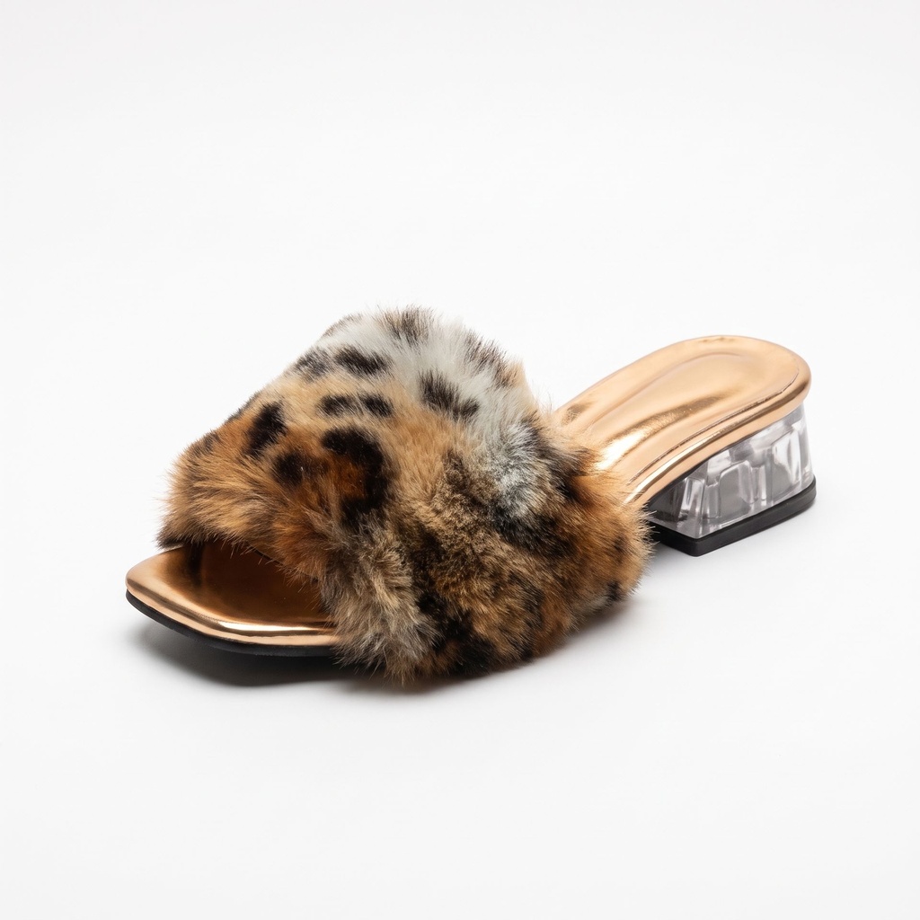 Tiger Fur Slipper with 2 cm Transparent Heel (37)