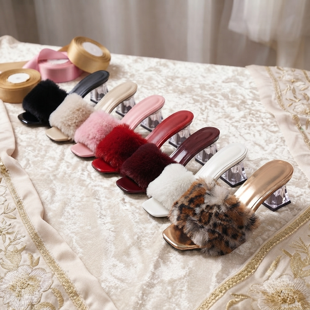 All colors - 5 cm Transparent Heel Fur Slipper - Chic & Ultimate Comfort